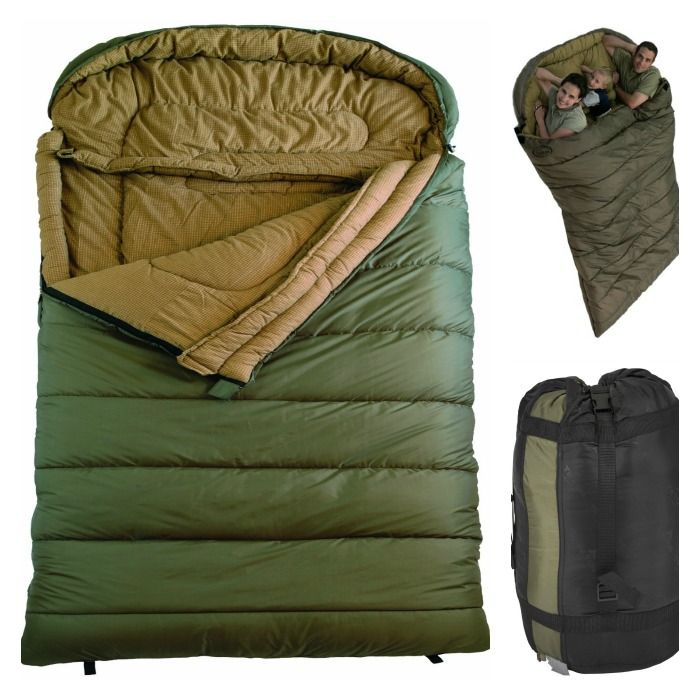 Double Camping Sleeping Bag with Carry Sack – Olive Green