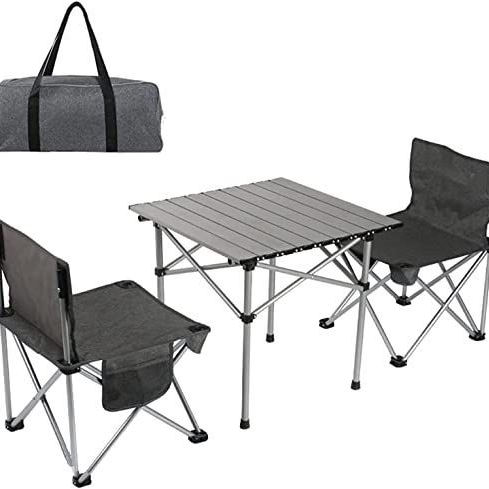 Portable Folding Camping Table & 2-Chair Set with Carry Bag – Gray