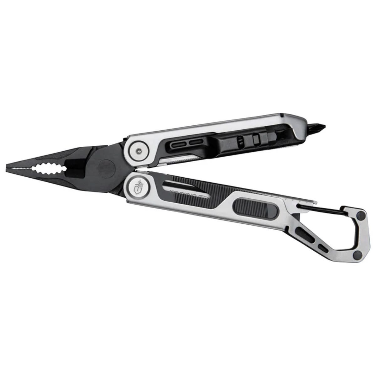 Compact Folding Multi-Tool Pliers with Carabiner – Silver & Black